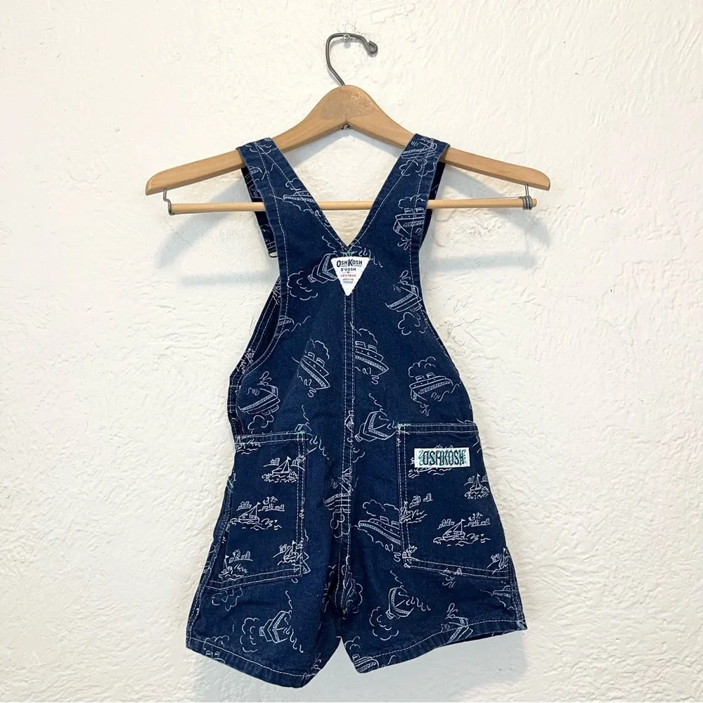 Vintage OshKosh B'gosh Overalls Denim Blue Boats 6 Toddler